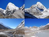 11 02 Ombigaichen and Ama Dablam, Malanphulan Eastern Ridge, View Down Hongu Valley With Chamlang On Left, View Up Hongu Valley With Nuptse, Everest, and Lhotse The view to the north included Ombigaichen (6340m) and Ama Dablam and to the west the eastern end of Malanphulan. After reaching the end of Hongu Pokhari in just 45 minutes, the view down the Hongu Valley included Chamlang on the left. I turned around and looked back to the upper mountain wilderness of the Hongu with views of Everest and the south faces of Nuptse, Lhotse, Lhotse Middle, and Lhotse Shar.
